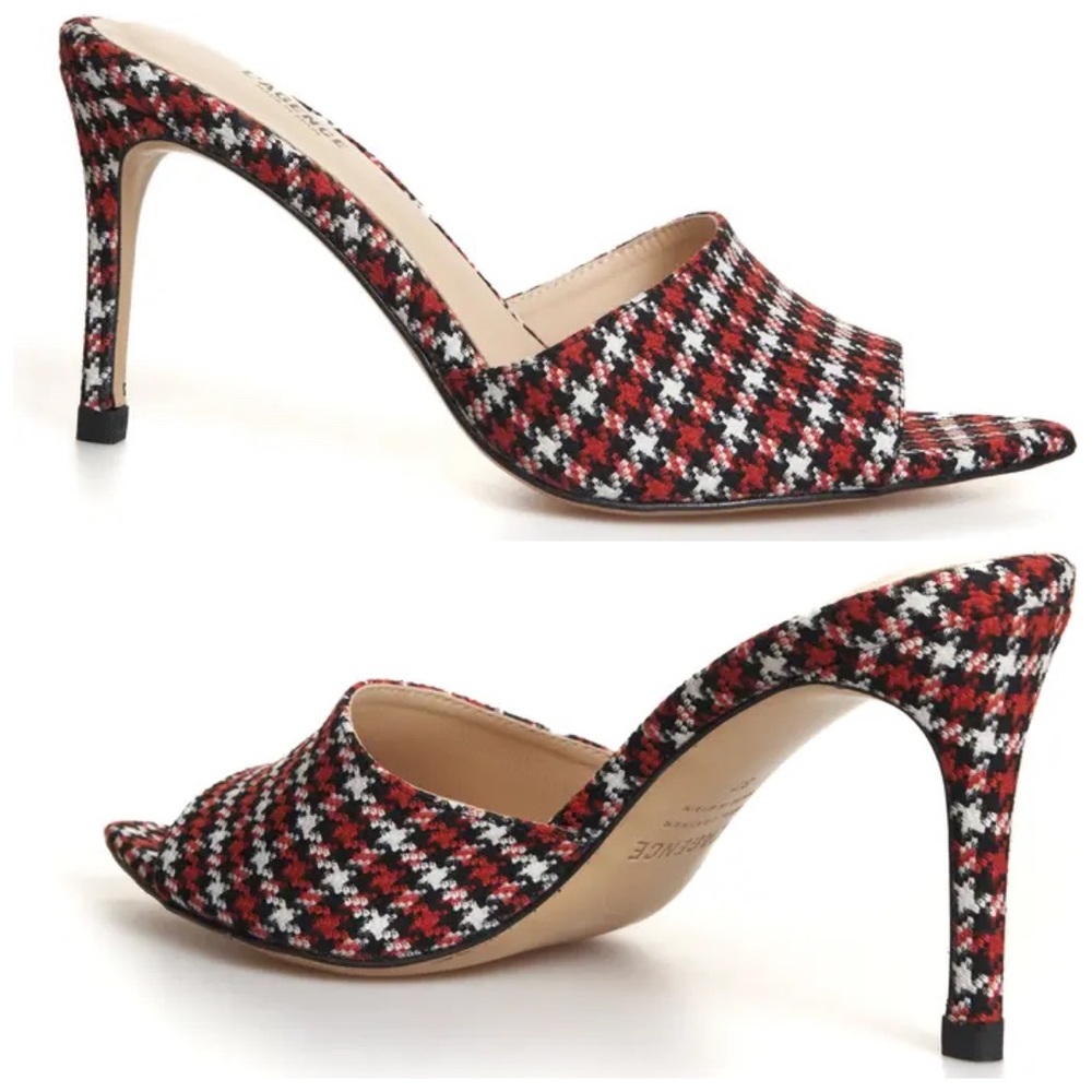 L'AGENCE Open Toe Heel Size 39 Black Red Tweed Good Condition 90‘s Style